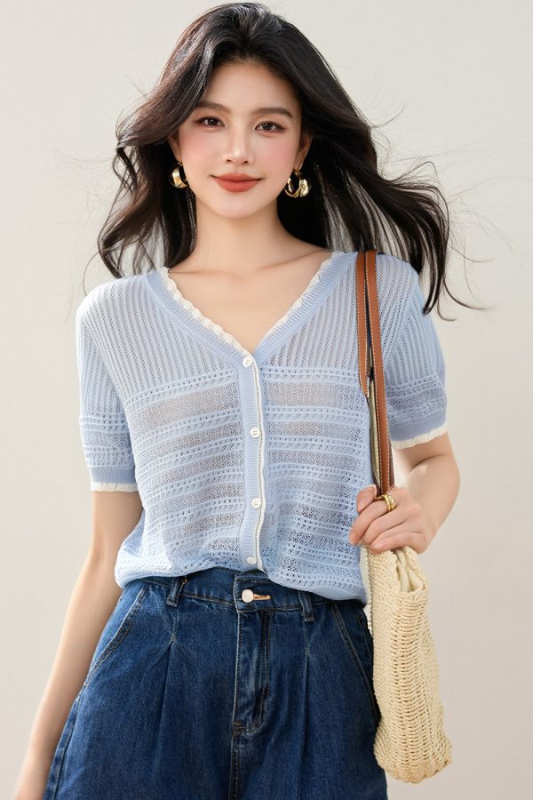 Ice silk knitted loose tops summer fashion T-shirt