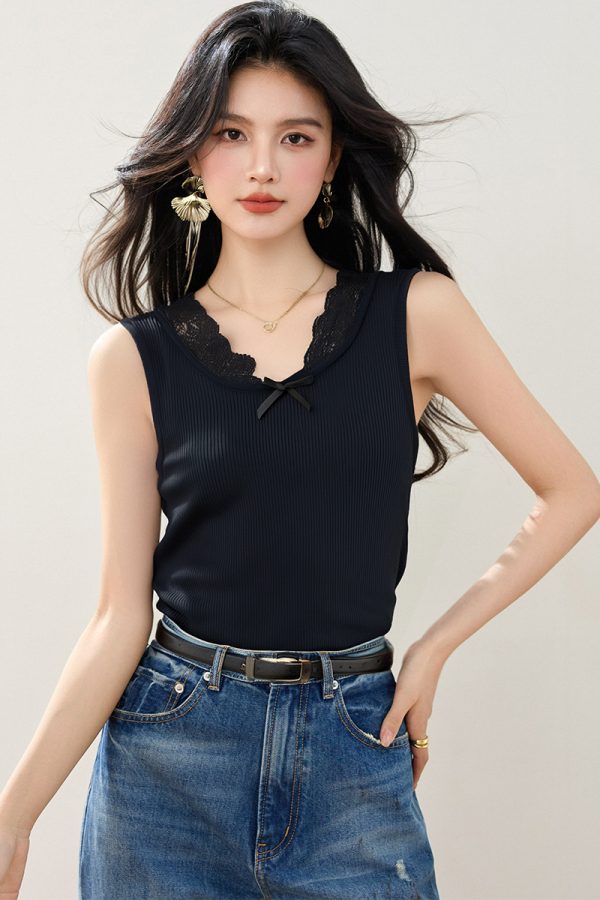 Sling lace sleeveless tops loose bottoming vest for women